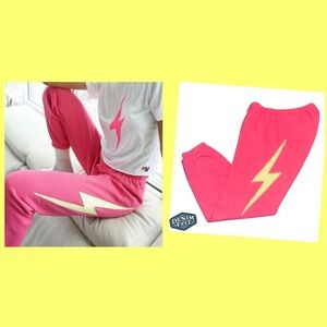 Aviator Nation Women’s Pink/Yellow Bolt Stitch Sweatpants/Joggers | PRELOVED⚡️🩷